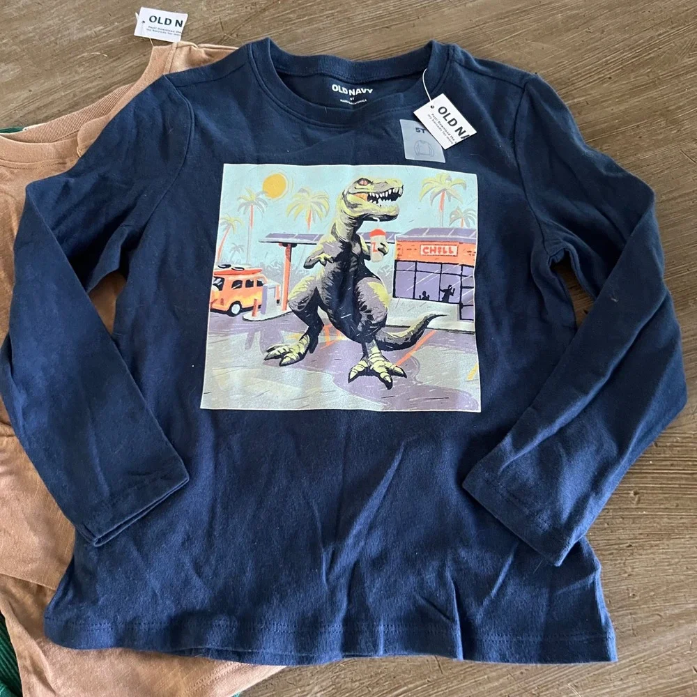 NEW Old Navy Boys 5T Long Sleeve Shirt Bundle Polar Bear Waffle Henley Dinosaur